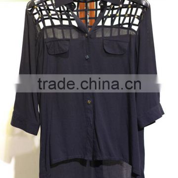 3/4 sleeve crisscross shoulder with studded for women blouse