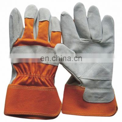 Yellow Cotton Back Double Palm Cow Split leather Safety Glove China Supplier