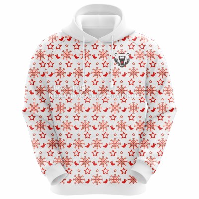Customized Sublimation White Hoodie with Red Socks and Snowflake Pattern