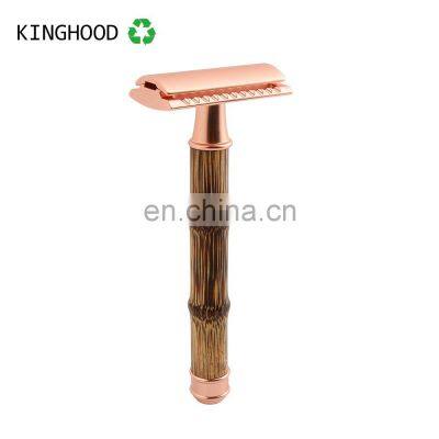 Ready to ship custom Long Natural women rose gold bamboo Razor reusable brass razor