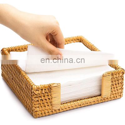 Brown Square Rattan Napkin Holder Cheap Wholesale Tableware Tissue Box basket wovenmade in Vietnam Manufacturer