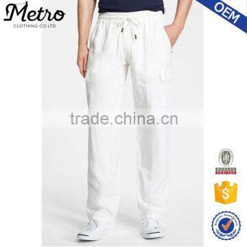 Wholesale Comfortably Fashion White Linen Cargo Pants