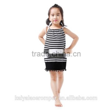 Latest Baby Fancy Frock Design Black & White Stripe Pillow Case Dress for Girls