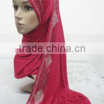 JL041 latest cotton jersey scarf with rhinestones,muslim hijab