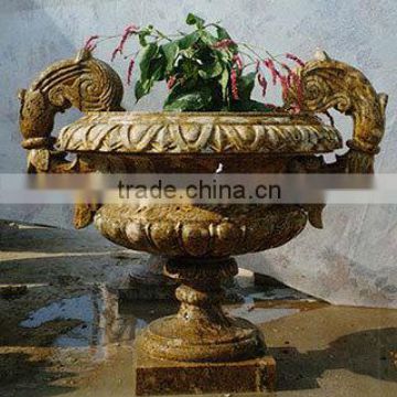 Marble granite light up flower pot hand carved sculpture for home garden