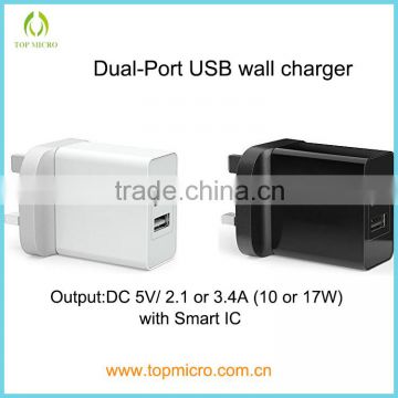 2016 Quick Charge UK Plug 2.1A/3.4A Dua USB Multiple Travel Wall Charger