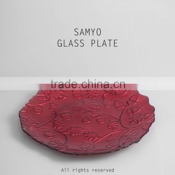 SAMYO crafted 13" home decorative red glass plate with new design