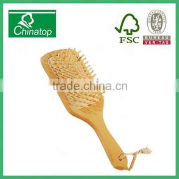 Rectangle natural wood massage comb with soft rubber air cushion and long handle, hotel style, hairbrush,WMC030