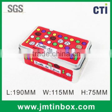 red color rectangular tin box