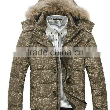 Mens Fake Fur Timming Jacket Duck Down Brand Down Jacket Feather Printed Jacket Suzhou Garment