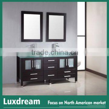 Luxdream espresso bathroom vanity with double mirrors glass countertop