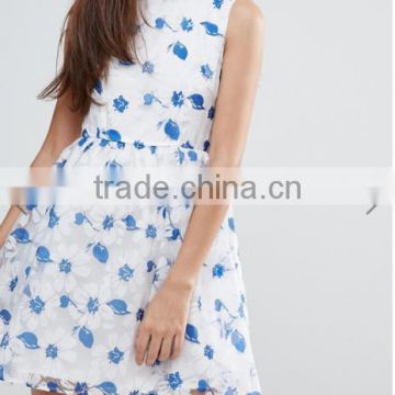 Guangzhou Wholesale Clothing OEM o neck Sleeveless White Sunflower Organza Dress