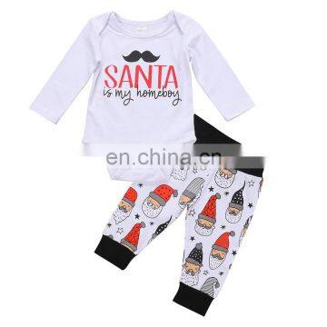 Santa is My Homeboy Toddler Set Newborn Baby Boys Long Sleeve Tops Romper Santa Claus Pants Home Outfits Set Clothes 0-18M