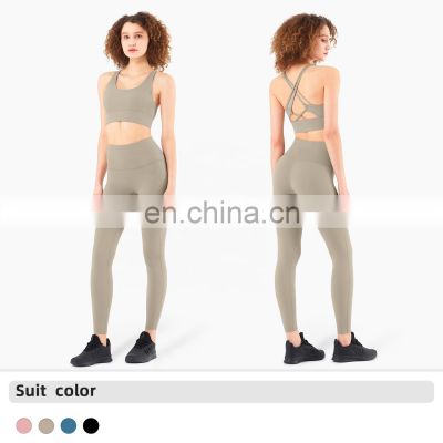Hot Sale  Women Fitness Sexy Backless Yoga Set Custom Workout Breathable Gym Activewear