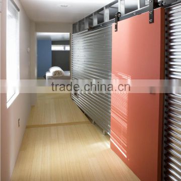 Contemporary industrial hall sliding flush door with track hardware