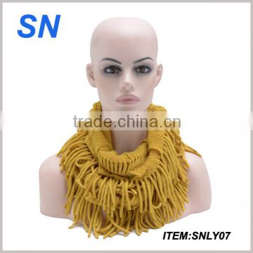 yellow patchwork infinity scarf with fringes