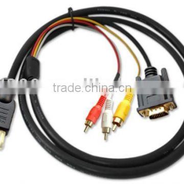 NEW HDMI to VGA HD15 3 RCA Video/Audio AV Cable 1.8M 6FT TV