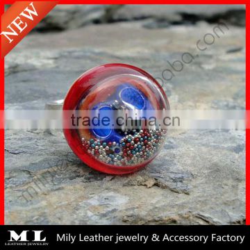2014 DIY Red and Blue hollow glass ring top with moving parts Ring GHBR-015