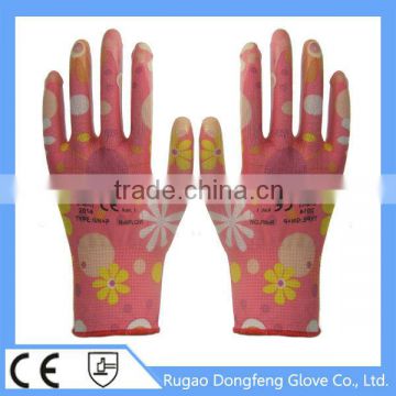 CE Transparent Smooth Nitrile Coated Polyester Garden Gloves