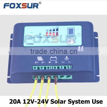 Hot selling Top solar system manufacturer 12V-24V 20A PWM Multifunction panel solar charge controller