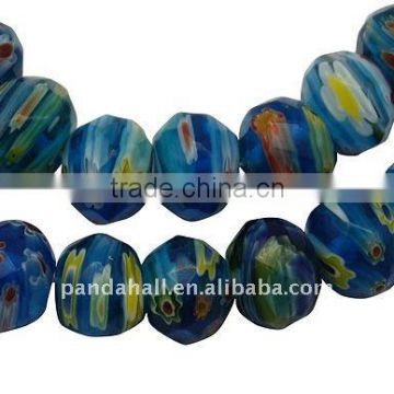 Handmade Millefiori Glass Beads, Faceted, Abacus, DodgerBlue, about 8x6mm, hole: 1mm, 60pcs/strand, 14.1"(LK-H001-1)