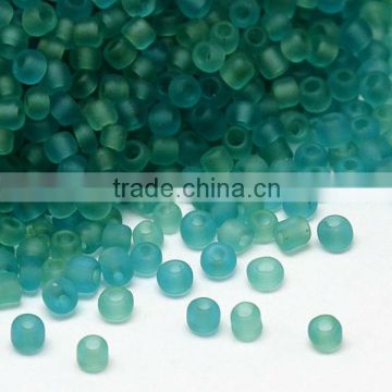 8/0 Frosted Transparent Glass Seed Beads, 2.0~3.0mm, about 15000pcs/pound(SEED-A016-8-M21-2)