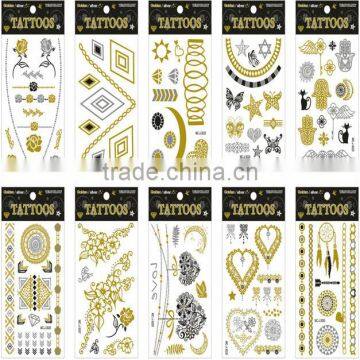 2016 new fashion hot stamping temporary gold flash tattoo design