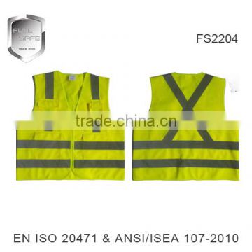 manufacture zipper reflective safety vest with pockets