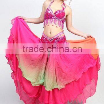 Hot Selling Blue Silk Chiffon Belly Dance Skirts for women dancers (QC6004)