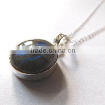 Natural Labradorite Gemstone Sterling Silver Necklace