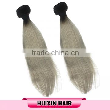 Fashion Hair Two Tone Ombre Brazilian Hair Straight Wave Silver Grey Ombre Hair Extensions