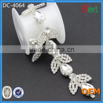 2016 new arrival beaded crystal chain trimming for wedding dress belt designs