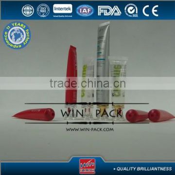 pure red plastic tube, cosmetic hose with plastic acrylic caps,plastic tube with screw cap