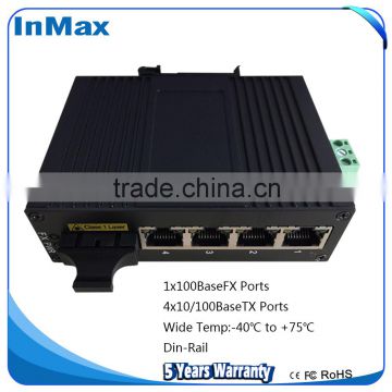 Super stability 1x100M FX and 4x10/100MBase TX Port Industrial grade Media Converter i305A