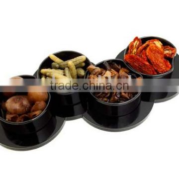 4 compartment bowl, soy sauce black plastic bowl with divider