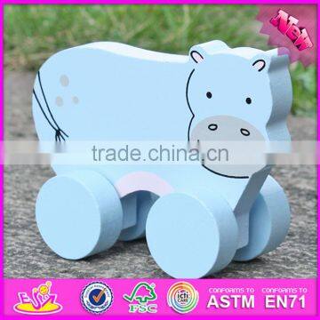 2017 New products kids animal toy wooden toy wheels W04A317