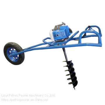 New design hand push type wheel earth auger ground drill with 2 stroke gas engine