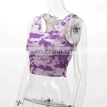 New Custom Logo Women Sexy Backless Tie Dyed  Printing Tank Top
