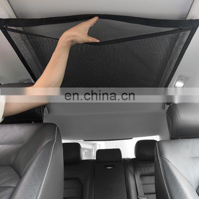 Car Ceiling Cargo Net Pocket Universal Adjustable 2-Layer Car Roof Interior Sundries Storage Pouch with Zipper Universal for Car