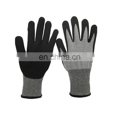 Palm Dipped Guantes Cut Gloves EN388 4343 HPPE Sandy Nitrile Flexible, Cut Resistant 1 Pair in 1 Pp Bag, 100pairs in 1 Carton