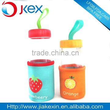 Glass water bottle, plastic cap glass bottle for kids