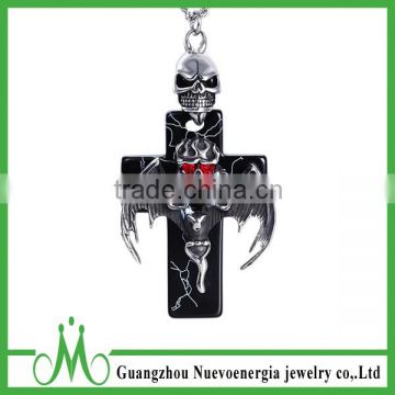 Hot sale product prayer cross necklace combination skull pendant with CZ red eye