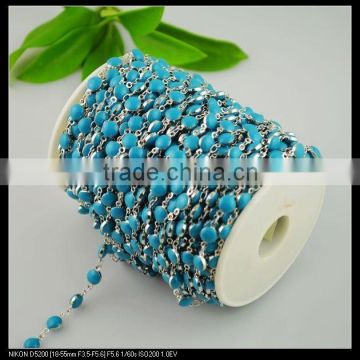 LFD-0023C ~ Wholesale Blue Color Rosary Style Chains 6MM Wire Wrapped Beaded Chain Jewelry Making