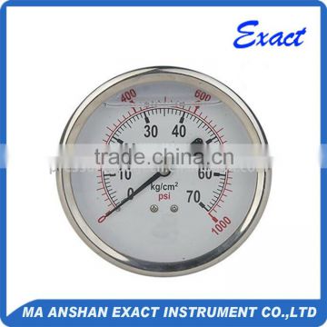 Exact center back stainless steel oil filled pressure gauge