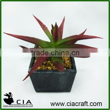 PVC Small Mini Fake Potted Aloe Plant in Black Square Pulp Pot for Wholeselling