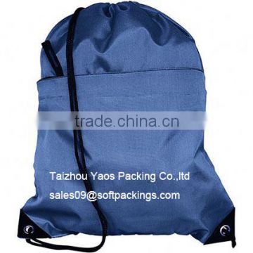 navy blue backpack bag, nylon drawstring bag with pocket