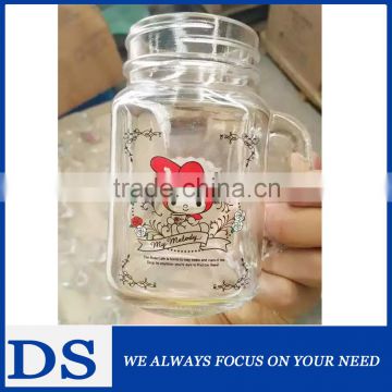 Square shape glass mason jar with all kinds of decal