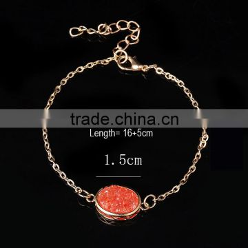 Simple Korean Style Oval Carved Tray Colored Natural Stone Link Chain Ladies Bracelet