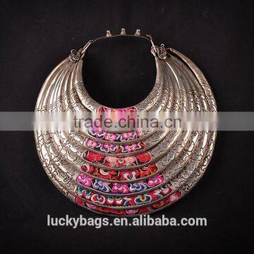 2016 new arrival 9 levels miao silver necklace hmong embroidered necklace