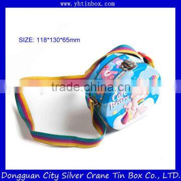 Candy heart shaped tin box with long cloth handle